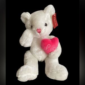 Valentine White Teddy Bear Plush Toy with Pink Heart